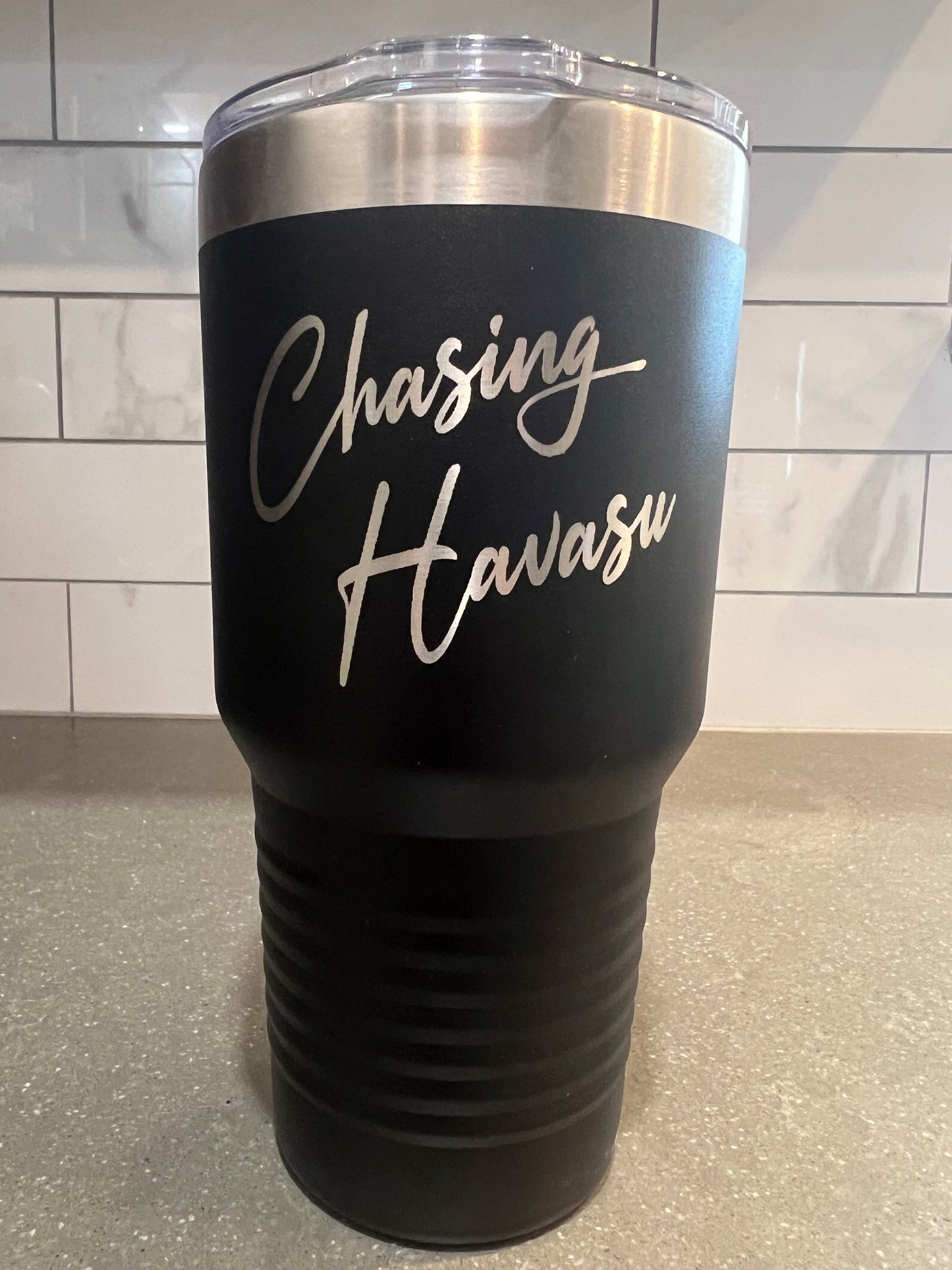 Travel Tumbler 30oz - Black with Silver Lettering