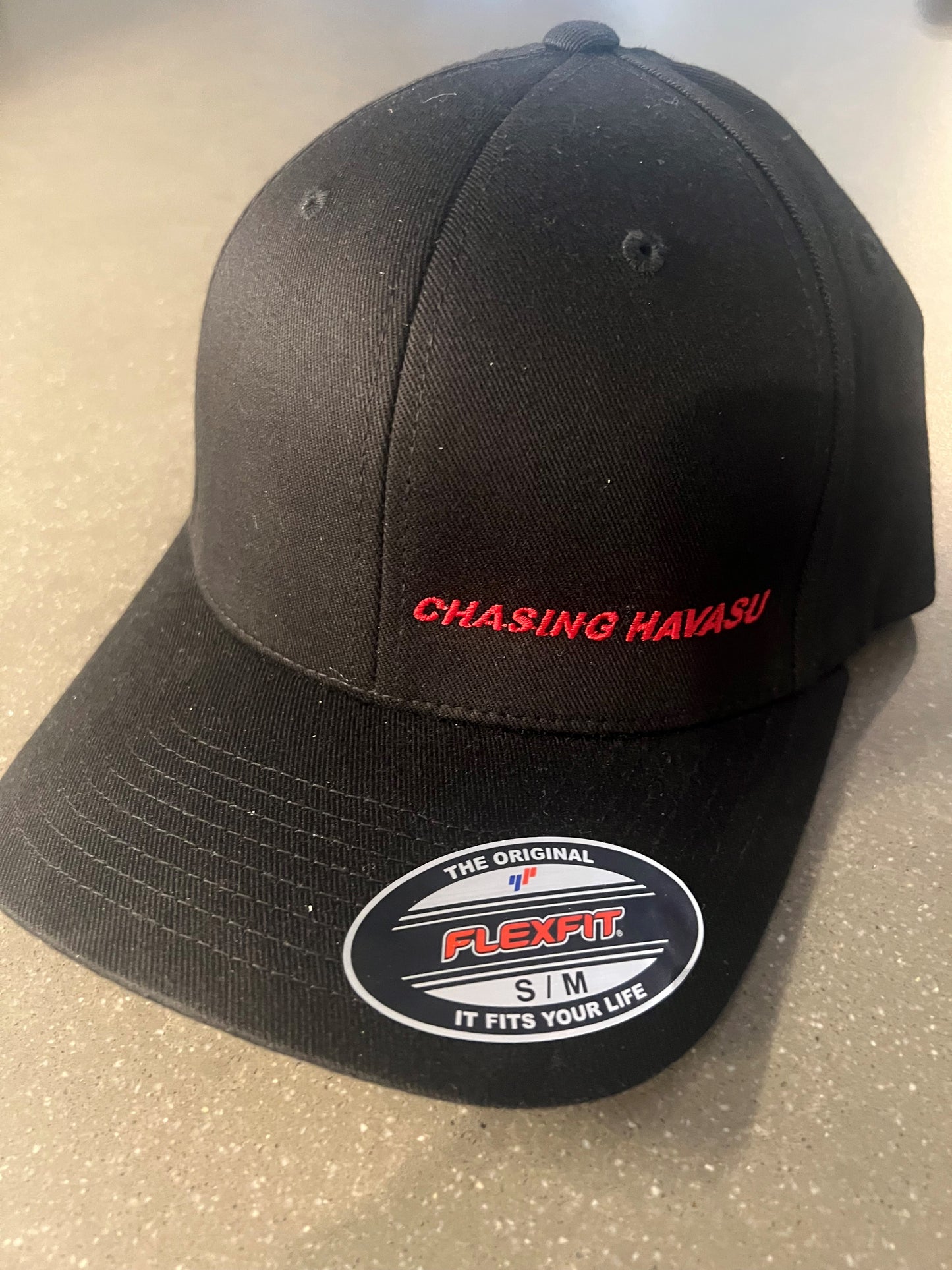 x Flex Fit Hat Black with Red Lettering