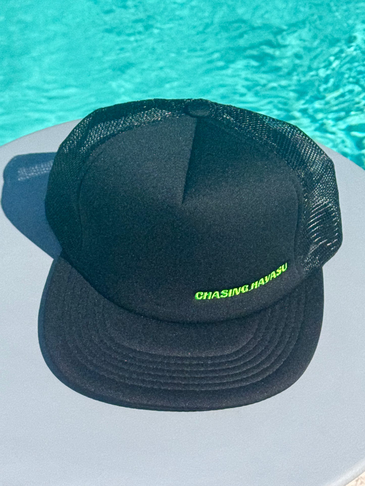 2# Black Snap Back Flat Bill - Padded Bill Green Letters