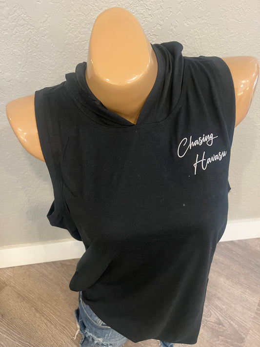 2 New Ladies Sleeveless Hoodie - Black