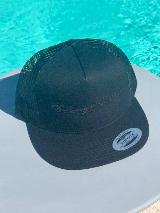 2# Black Snap Back Flat Bill - Black Letters