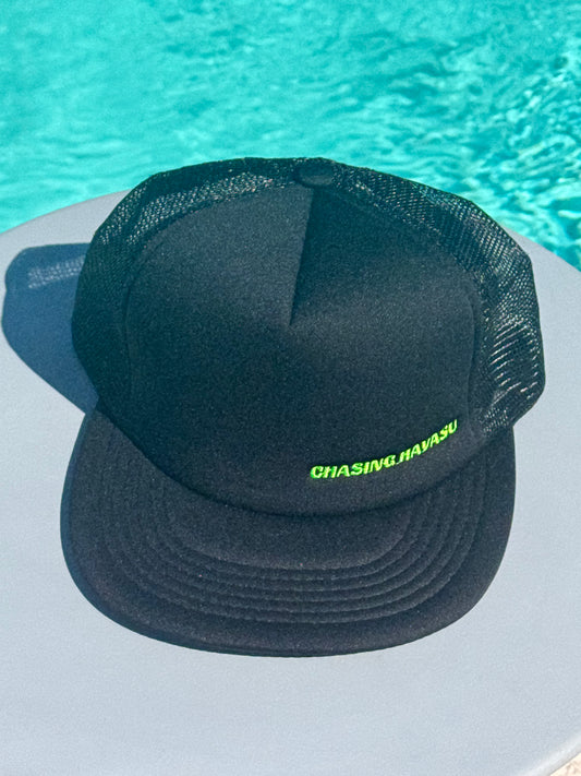 2# Black Snap Back Flat Bill - Padded Bill Green Letters